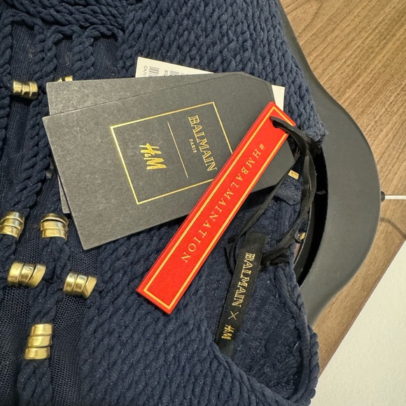 H&M x Balmain Navy Blue Golden Braided Rope Top Size 2 - Picture 2 of 5